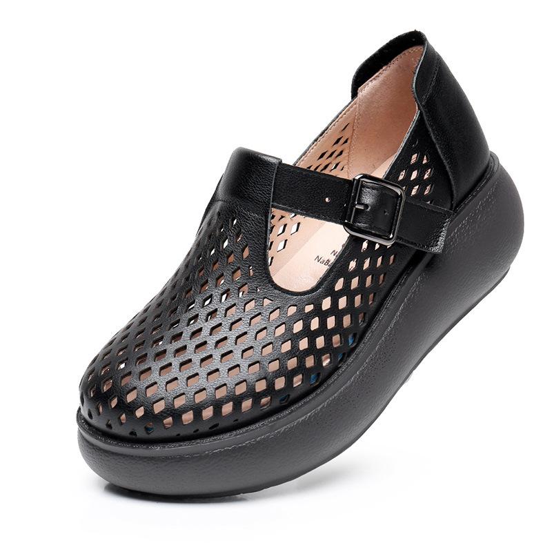 Fashion GKTINOO Genuine Leather Closed Toe Sandals For Women Hollow Out Summer Platform Sandals Wedges Leisure Ladies Shoes Handmade