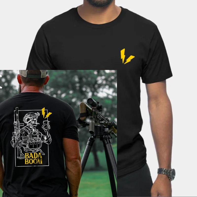 

2025 New Military Style T Shirt Bada Boom Skull Round Neck Short Sleeve Tough Guy Clothing Summer Tactical Streetwear Top 4XL