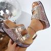 Women S Rhinestone Beach Slides Double Buckle Thick Sole Soft Cork Summer