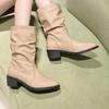 Fashion Sexy Women’s Boots Winter Keep Warm Over The Knee Boot Faux Suede Thigh High Boots Round Head Comfortable Lace Up Shoes Low Heel