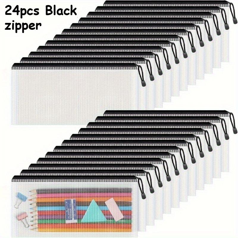 24pcs Pencil Pouches Bulk, 23.62cm x 11.43cmMesh Zipper Pouch Pencil Case, 12 Colors Small Zipper Pouches for Travel