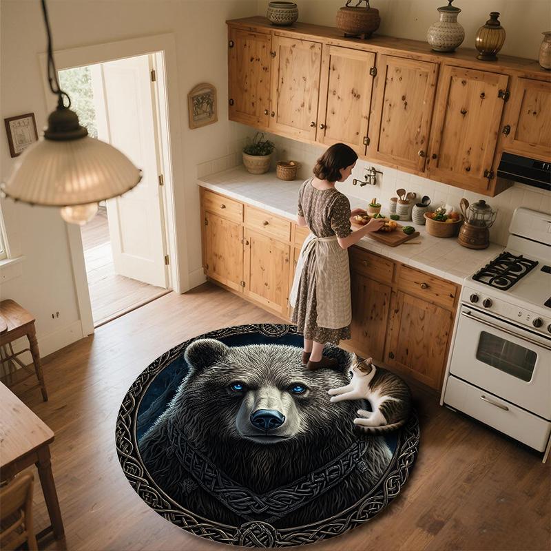 Viking Bear  Round Area Rug,Carpet Rug for Living Room Bedroom Sofa Playroom Decor,Non-slip Floor Mat