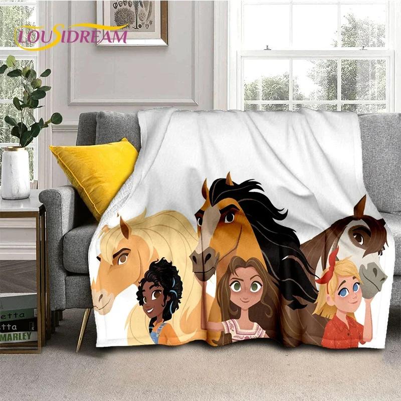 Spirit – wild und frei Zeichentrickpferde Weiche Flanelldecke für Betten Schlafzimmer Sofa Picknick, Überwurfdecke zum Zudecken Outdoor-Freizeit Geschenk