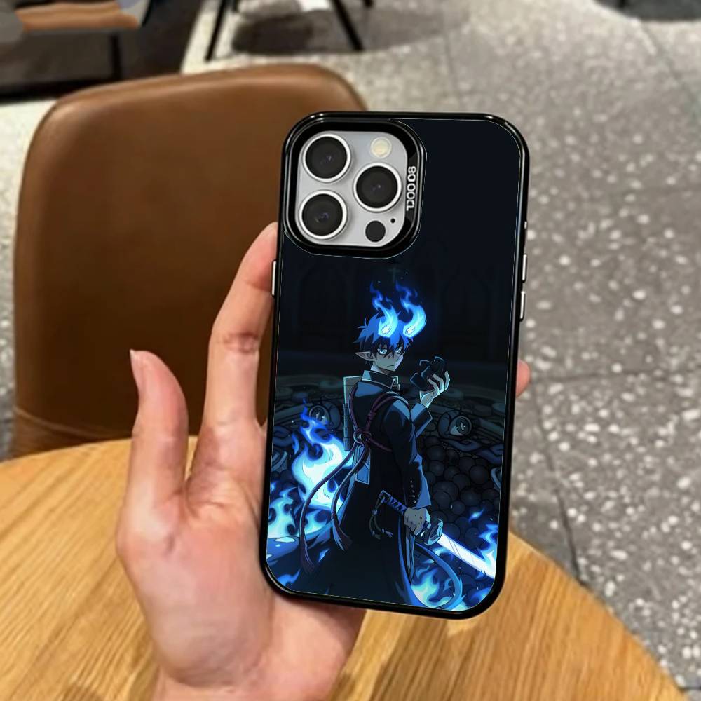 Blue Flame Blue Exorcist   Phone Case For iPhone17,16,15,14,13,12,11 Plus,Pro Max Colored Silver Plated Inside Cover