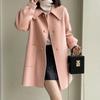 2025 Autumn/Winter Women's Mid-Length Slimming Woolen Coat with Heart Buckle and Peter Pan Collar