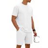 Men's Round Neck Checkered Casual Short Sleeve Drawstring Shorts Set