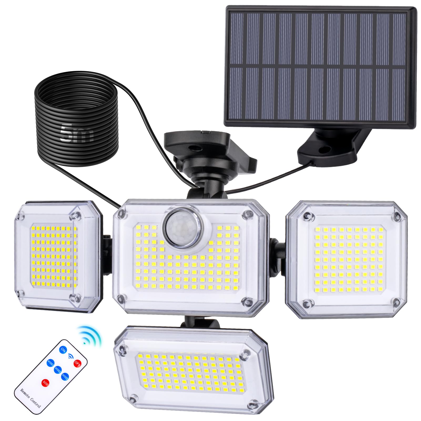 

Solar Light for Outdoor Use 2400mAh Large Lighting 333 Maximum Solar Motion 3 Intelligent Ultra Adjustable 5M Extension Automatic Suitable for Parking чёрный