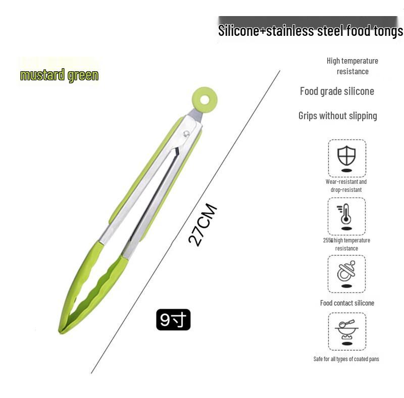 

Zhaoran High-Temperature 9-inch Stainless Steel Silicone Food Tongs