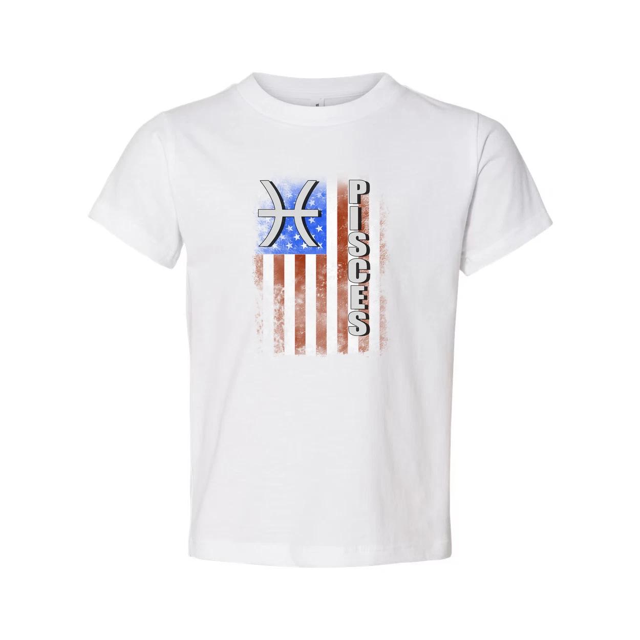 

Pisces Zodiac Flag Graphic T Shirt Unisex Distressed American Flag Design Graphi L