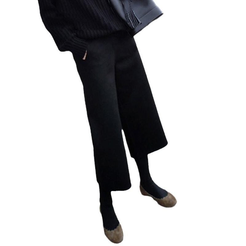 Women's Wool Wide-Leg Nine-Point Pants - Autumn/Winter, Loose, Slimming, Korean Style.
