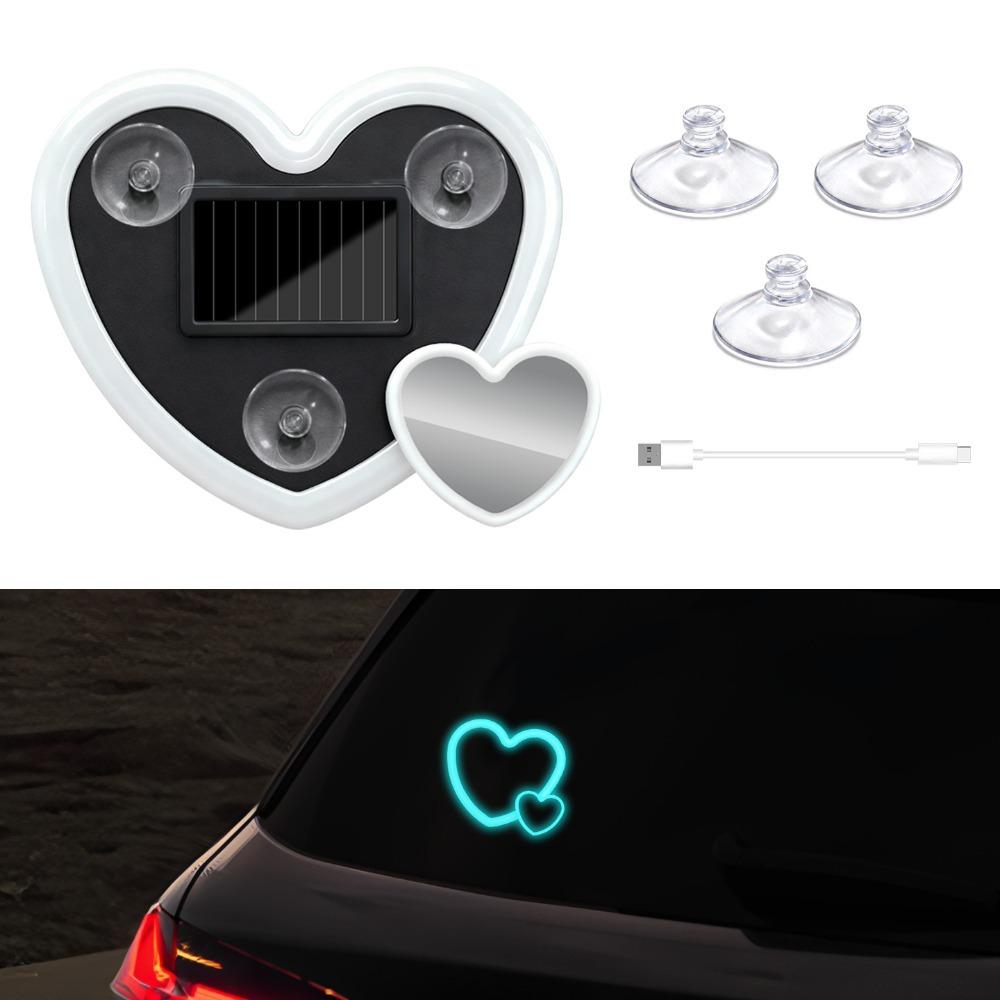 Solar Powered Car Neon Lights Wiring Free Suction Cup Car Window Heart-shaped Light Heart-shaped USB Rechargeable