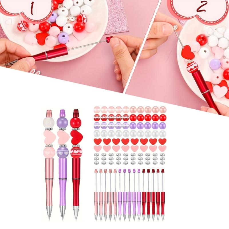 121Pcs DIY Beadable Ballpoint Pen with Craft Beads, Rhinestone Beads, DIY Heat Transfer Pen for Christmas Party Favor