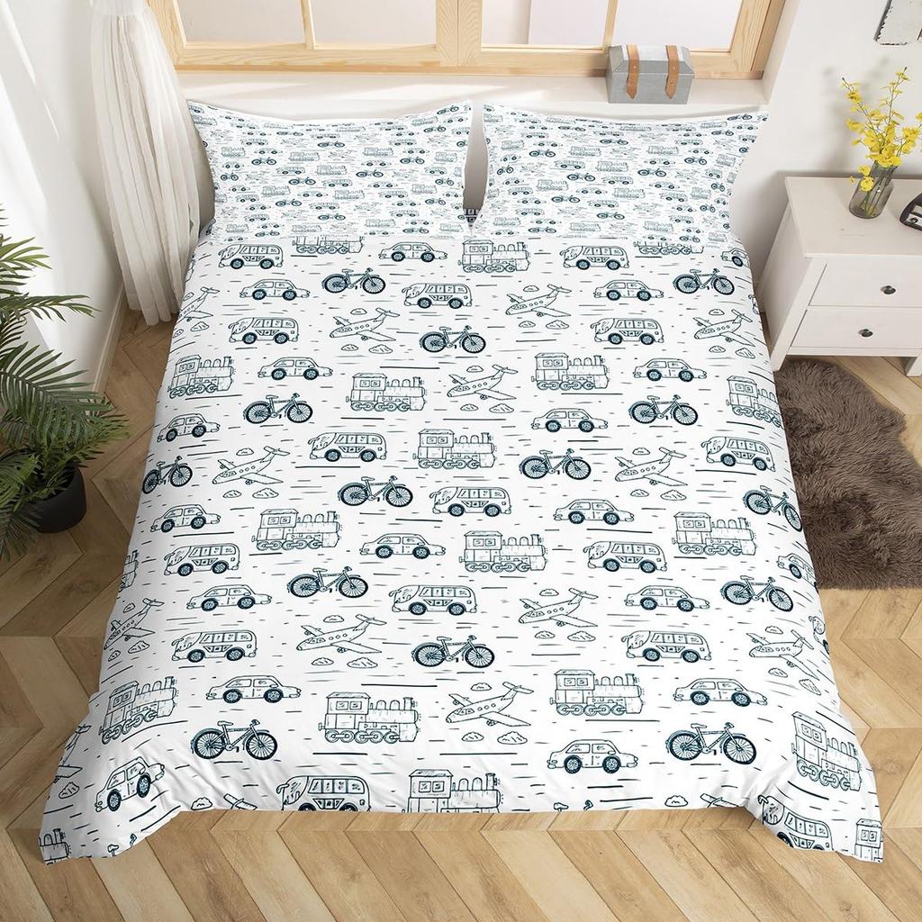 Rustic Suburb Duvet Cover Countryside House Tree Hand Graffiti Bedding Set Nature Scenery Comforter Cover Blue River Quilt Cover