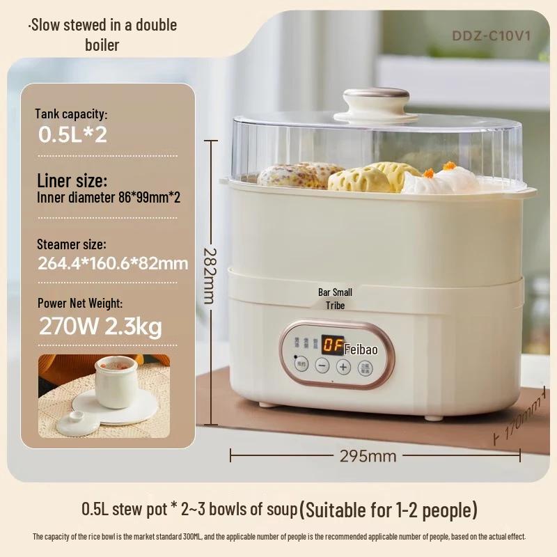 Kleiner Bär 1L Elektrischer Doppelkocher Schmortopf mit Dampfgarer