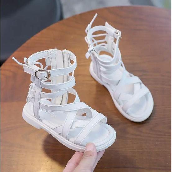 

Сандалии для девочек, обувь маленькой принцессы с мягкой подошвой, новые летние детские высокие римские туфли, детская пляжная обувь с открытым носком 26 бежевый