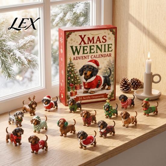 Holiday Countdown Box 2026 Christmas Dachshund Advent Calendar, 3D Collectible Ornament Set Halloween Calendar with 24 Mini Dog Figures, Gift for Kids