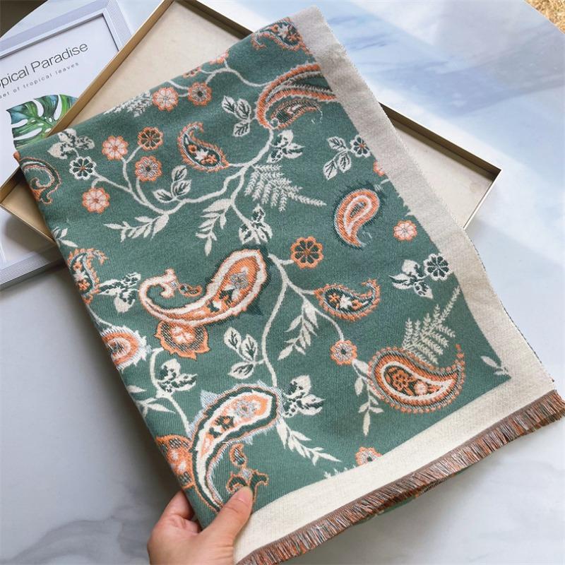 Scarf women's autumn and winter versatile long scarf imitation cashmere cashew flower shawl women's scarf