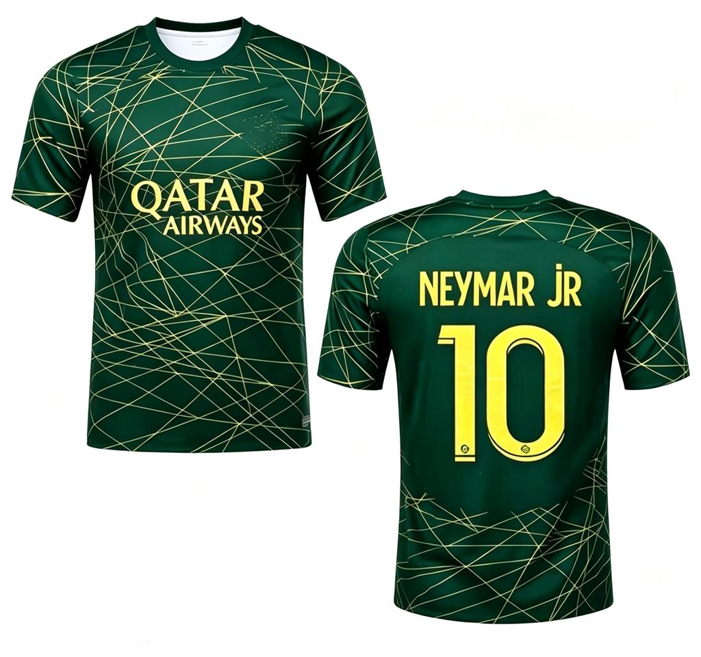 Paris Saint Germain Men's Black Gold Football Jersey, Neymar Size 10, Quick Drying Short Sleeved, Football T-Shirt
