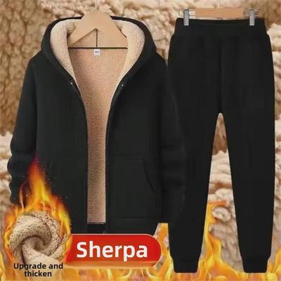 Conjunto de Moletom com Capuz e Zíper Masculino Outono/Inverno, Espesso com Pelúcia, Tendência Tamanhos Grandes.