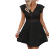 Spot - European and American Summer Popular Lace Splicing V-neck Shoulder Ruffle Edge Sleeveless Dress