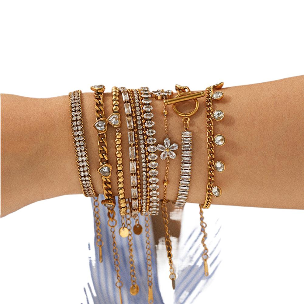 Classic Waterproof 18k Gold PVD Plated Zircon Geometric Trendy Chain Unisex Tennis Stainless Steel Bracelet Jewelry