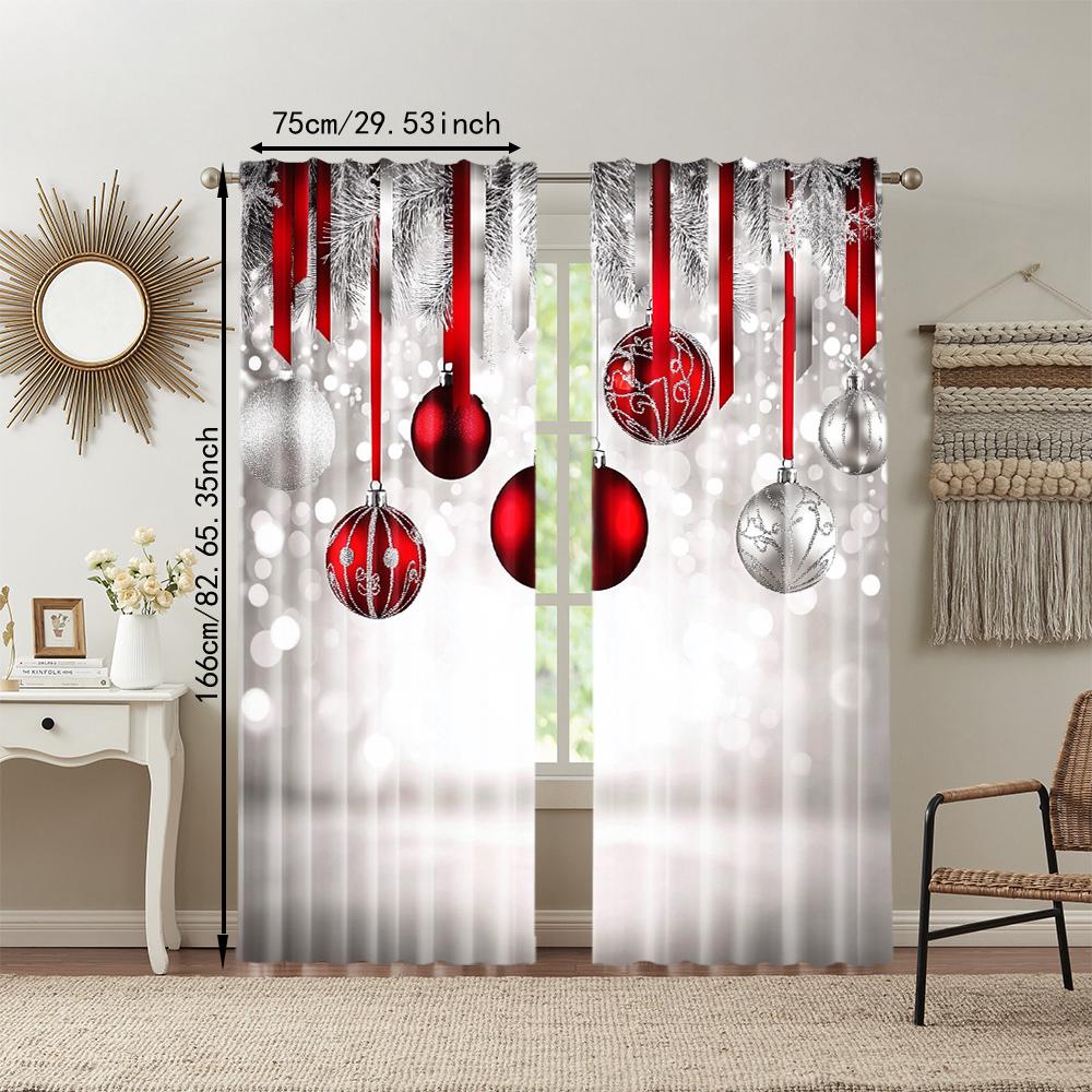2Pcs Christmas Theme Window Curtain Digital Printed Window Drape For Festive Home Decor Rod Pocket Design For Easy