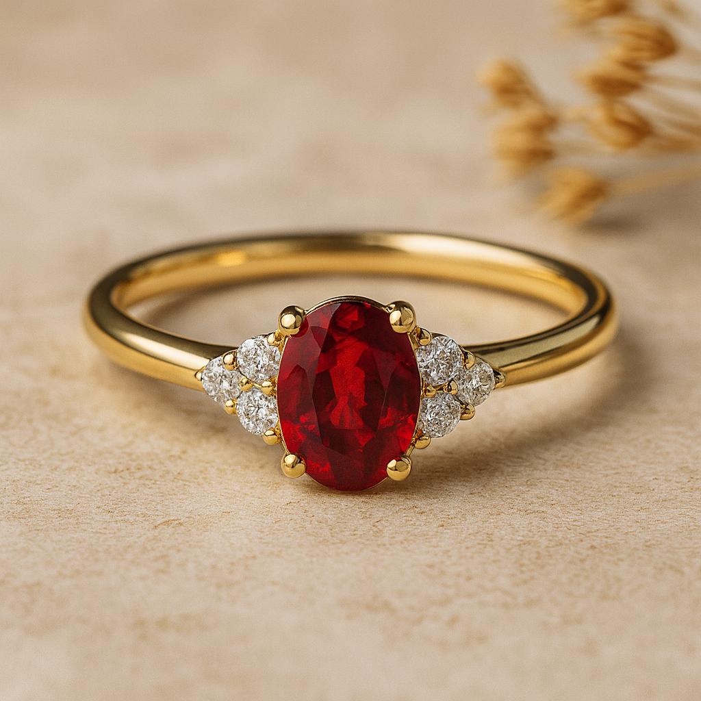 Oval Ruby Red Gemstone Gold Plated Ring for Women – Elegant Luxury Jewelry