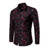 Men Shirt Leaf Print Single-breasted Streetwear Slim-fitting Buttoned Shirt for Spring Summer Autumn Winter