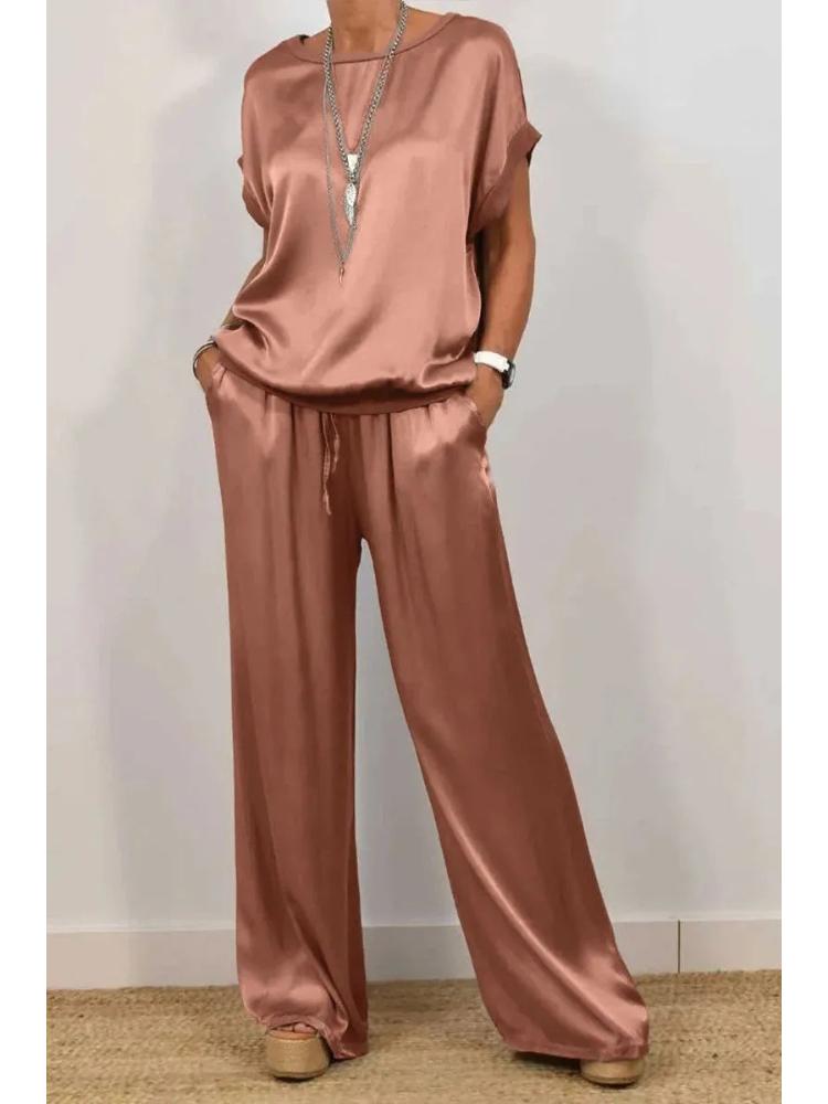 White Relaxed Fit Top and High Waist Wide Leg Pants Set