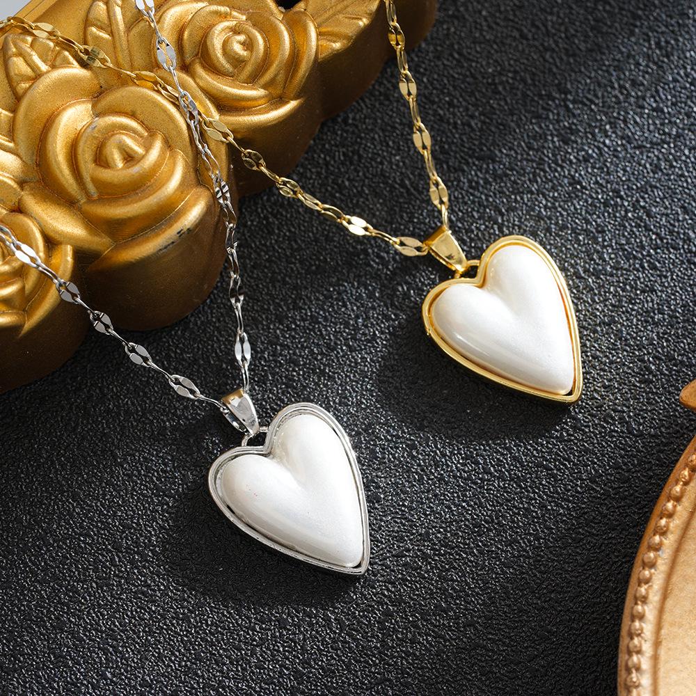 European-American Electroplated Pearl Heart & Moon Double Pendant Necklace