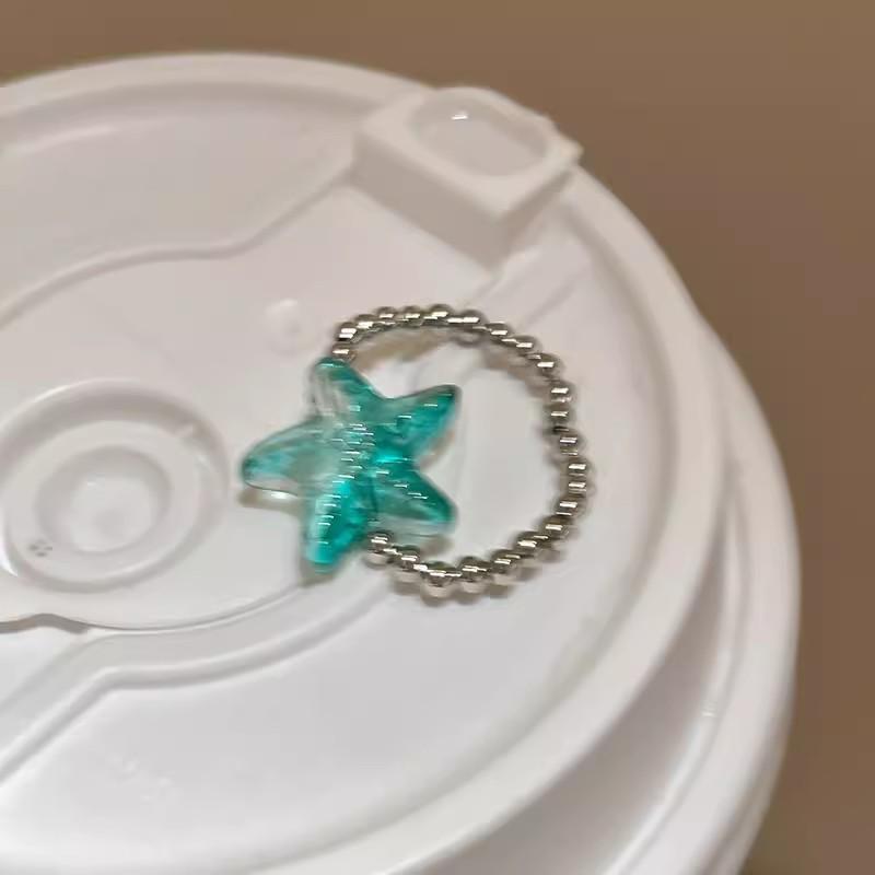 Mint Green Natural Stone Starfish Beaded Ring Women's 2026 New Girlfriend Index Finger Ring Fashion Personality Temperament Ring