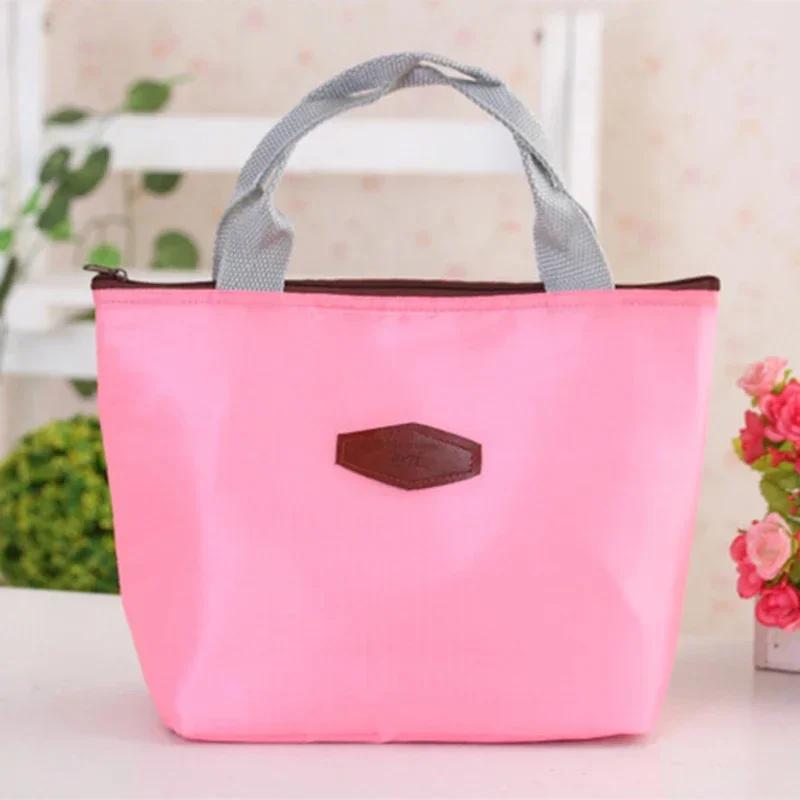 Lunch Box Camping Picnic Lunch Bag Solid Color Portable Insulated Refrigerated Bag Cold Food Cooler Thermal Bag Handbag Hot