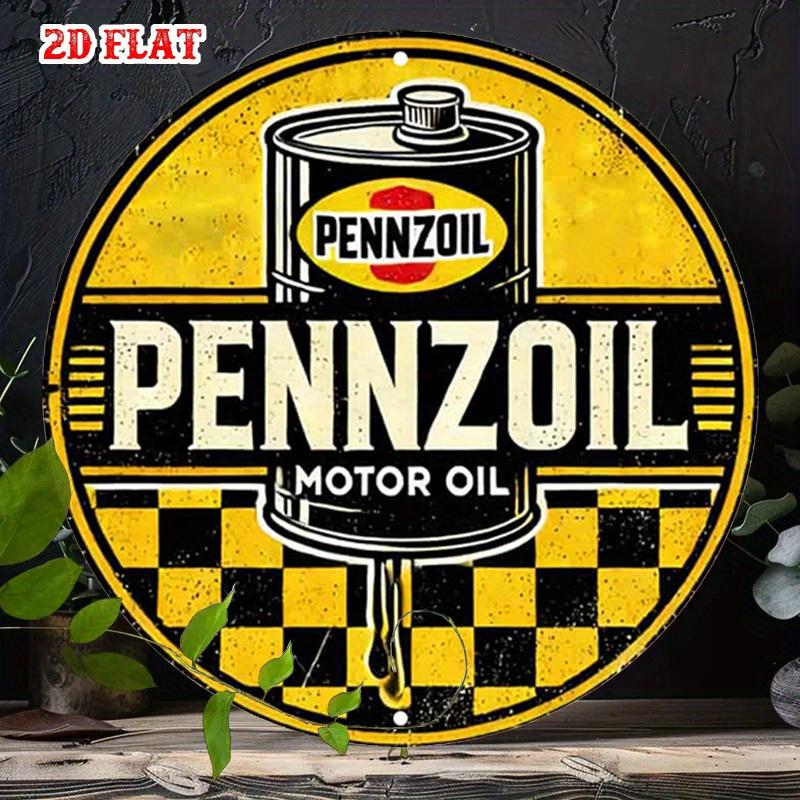 Pennzoil Motor Oil Round Tin Sign Vintage Durable Metal Plaque Wall Decor Retro Gas Station Style Home Office Bar Man Cave Wa