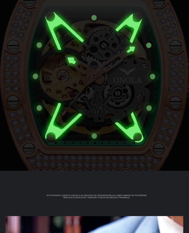 Herren ONOLA Wasserdichte Automatische Mechanische Uhr mit Silikonarmband und Diamantdetail