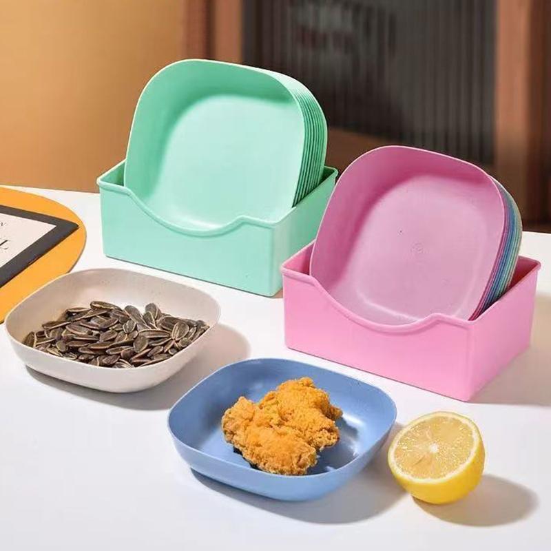 10Pcs Snack Plate Macaron Color Simple Straw Bone Spitting Plate Set Candy Fruit Cookie Cake Storage Tray Kitchen Accessories