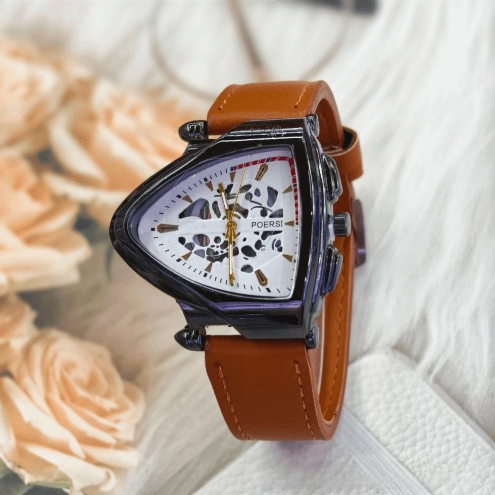 Casual Mechanical Watch Simple Quartz Wrist Watch New Triangular Hollow Watch Men