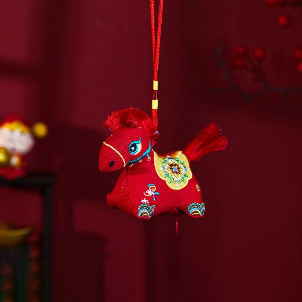 Red Embroidery Mascot Pony Pendant Embroidered Cartoon Bag Horse Hanging Decoration New Year Gift Chinese Style