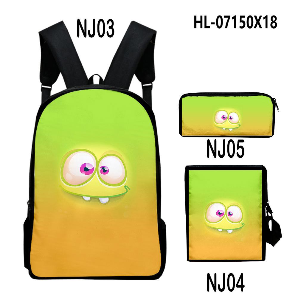 Novelty Classic Monster Face 3D Print 3pcs/Set pupil School Bags Laptop Daypack Backpack Inclined shoulder bag Pencil Case