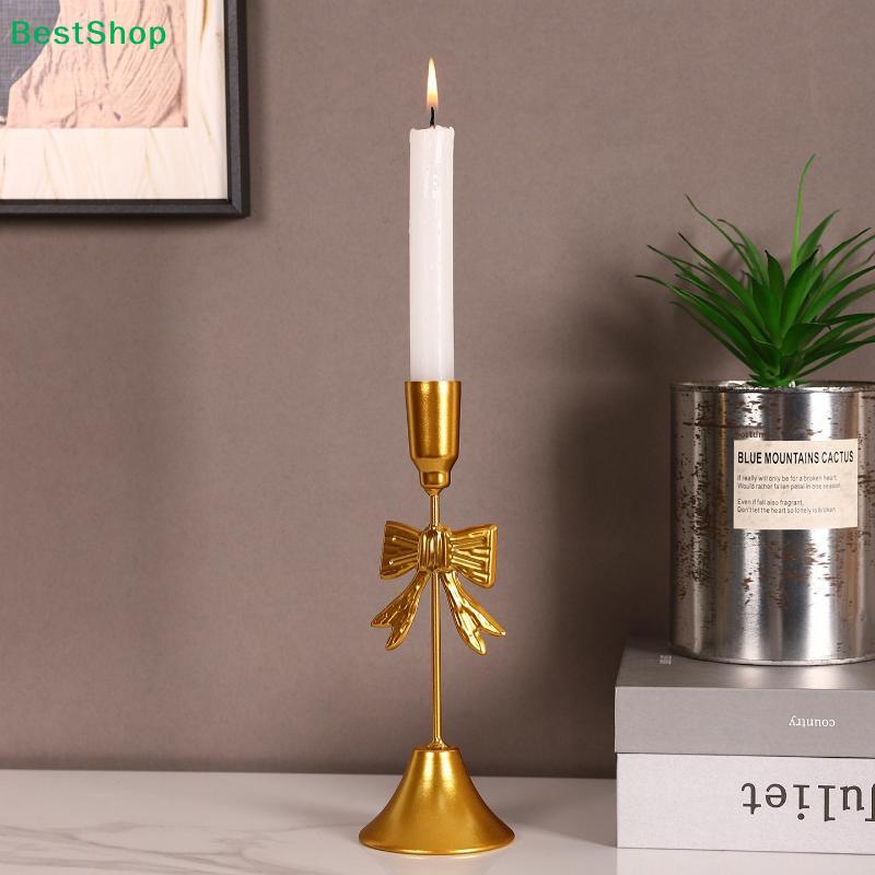 Gold Bowknot Candle Holders - Elegant Metal Taper Candle Stands for Wedding/Table Decor (Assorted Heights)
