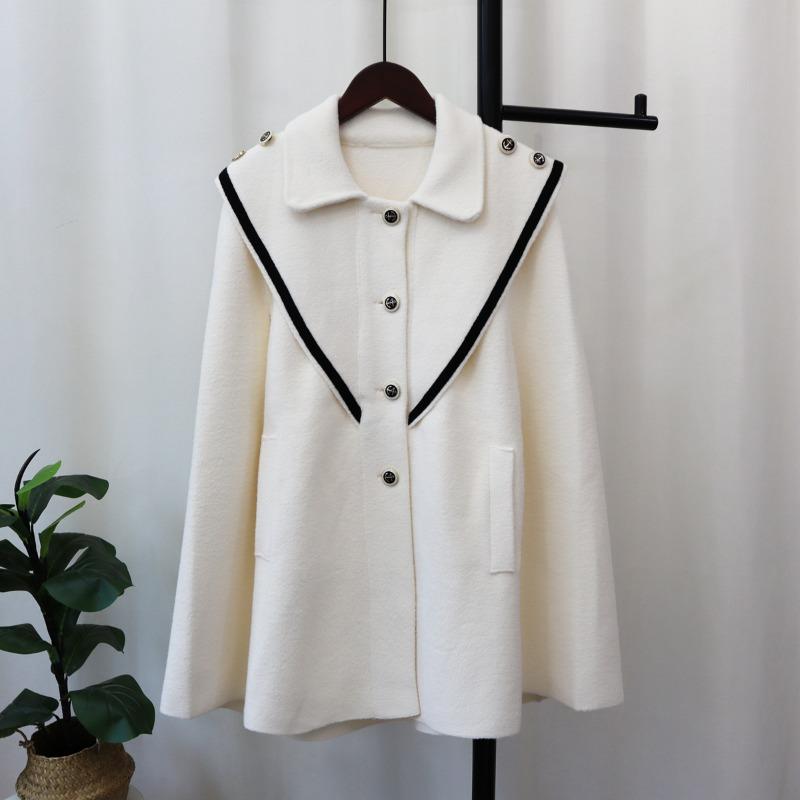 Autumn and winter new temperament design sense knitted double-sided woolen cloak coat women's contrasting color loose sweater jacket