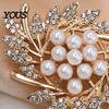 Metal Pin Flower Branch Brooch, Retro Leaf Design Lapel with Faux Decorative Brooch Accessory Pearls, Electroplating Anti-Oxidation Badge for