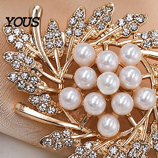 Metal Pin Flower Branch Brooch, Retro Leaf Design Lapel with Faux Decorative Brooch Accessory Pearls, Electroplating Anti-Oxidation Badge for