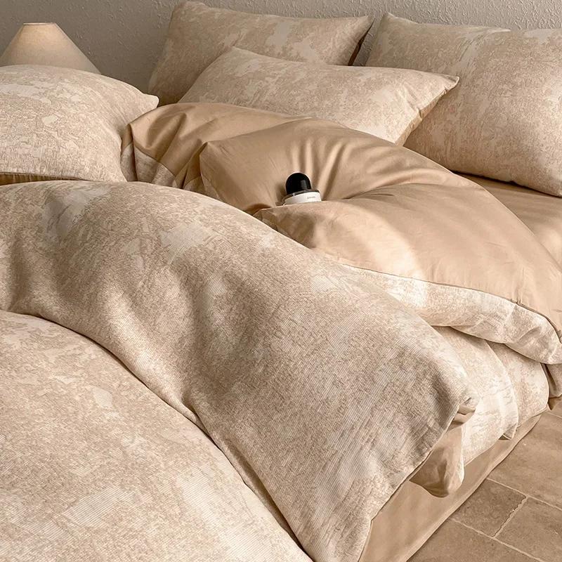 Light Luxury Soft Thick 100% Cotton Flat Sheet Sets Satin Jacquard Silky Bedding Set for Seasons Single Double Bed Comfort Set