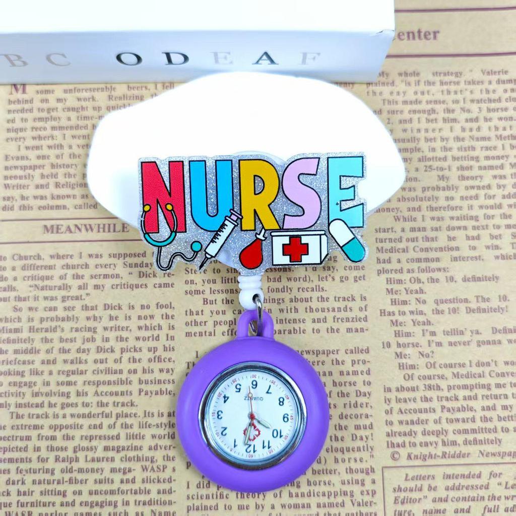 Shiny Cartoon Nurse & Doctor Badge Reel with Retractable PVC Pocket Watch Clip
