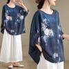DIMANAF 2024 Sommer Plus Größe Frauen T-Shirts Drucken Floral Elegante Batwing Sleeve Tops Tees Lose Beiläufige Leinen Hemd 91685