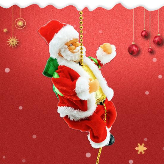 Santa Claus Musical Climbing Rope Electric Climbing Santa on Rope Climbs Up And Down Christmas Hanging Decoration for Xmas Tree Fireplace Home Decor