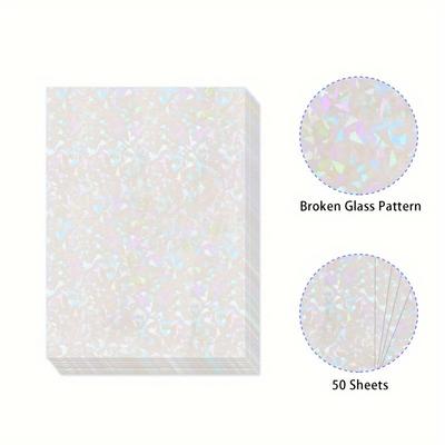 50/100 Sheets Holographic Broken Glass Cold Lamination Film Self-Adhesive Holographic Vinyl Sticker Waterproof Clear