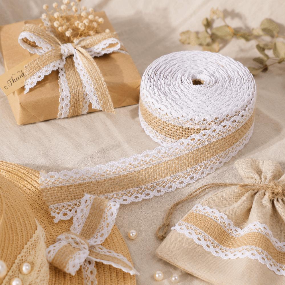 1pcs Lace Mesh Trim Burlap Ribbon Roll 5.5 Yards Lace Burlap Ribbon Jute Ribbon Roll DIY Crafts