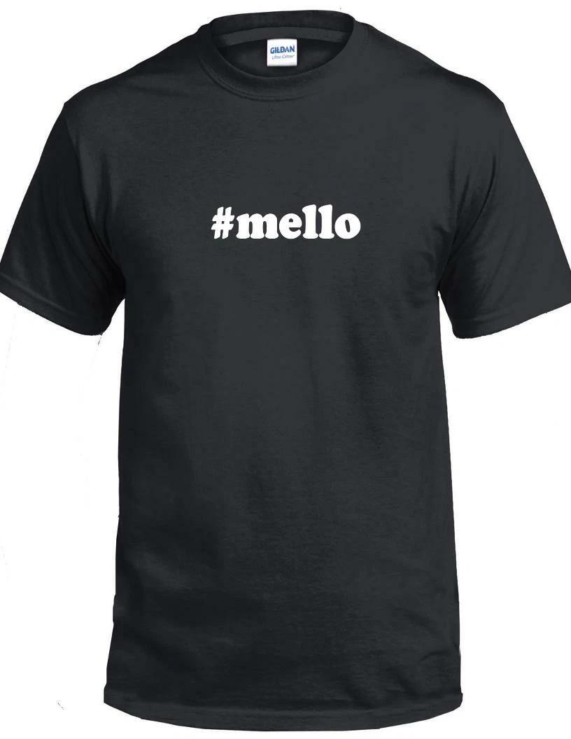 

#mello T-Shirt Hashtag Mello Funny Gift Black White Cotton Tee Shirt 4XL
