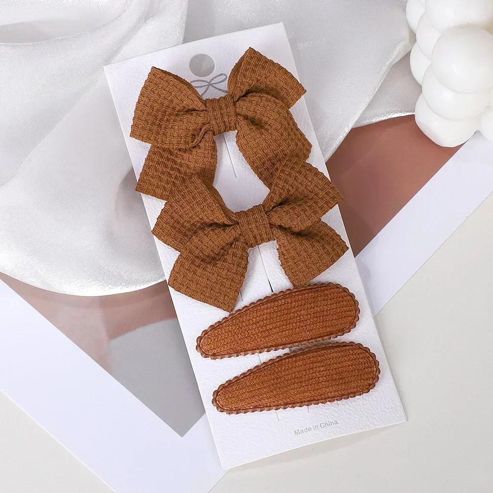 RAINBOW BOWS 4Pcs/Set Solid Bowknot BB Hair Clips Set for Girls New Handmade Hairpin Barrettes Headwear Kids Hair Accessories